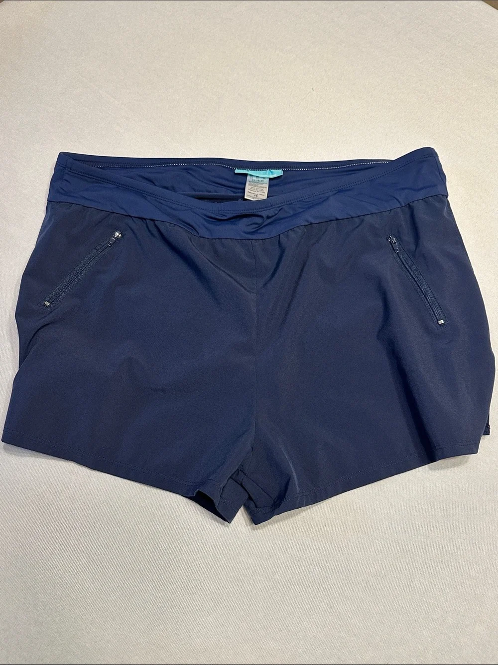 Beach House Navy Blue Swim Shorts with Drawstring, pockets and bottom.
